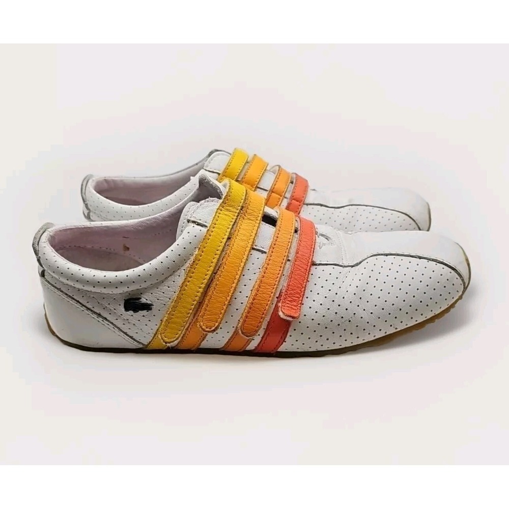 Vtg LACOSTE "Mystere" Sz 6 Leather Rainbow‎ Stripe Sneakers Women Preppy #144 - Picture 2 of 8